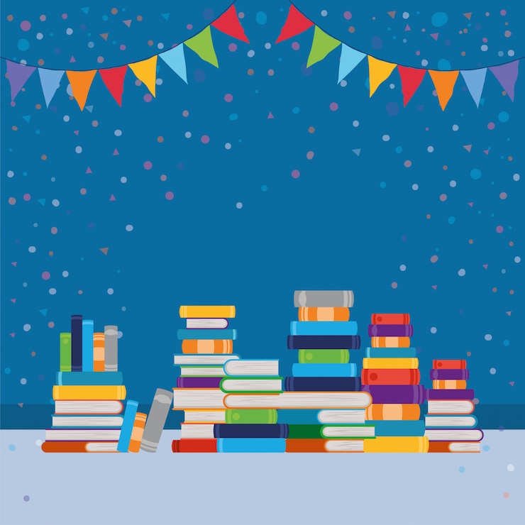 Vector gratuito grupo de libros y banderín.