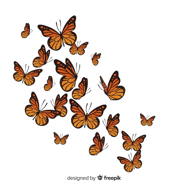 Grupo de mariposas realistas volando