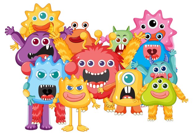El grupo de monstruos de dibujos animados coloridos