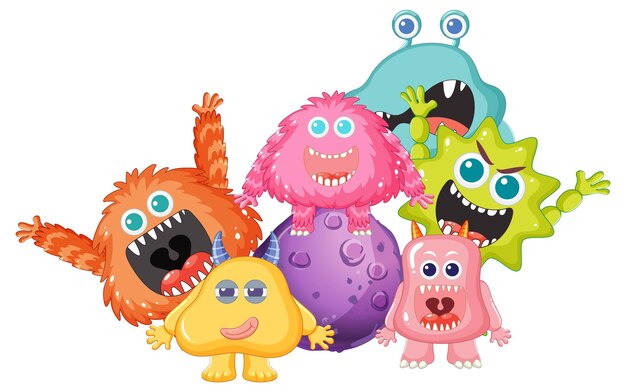 El grupo de monstruos de dibujos animados coloridos