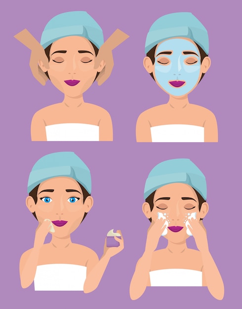 Vector gratuito grupo de mujeres hermosas en tratamiento facial