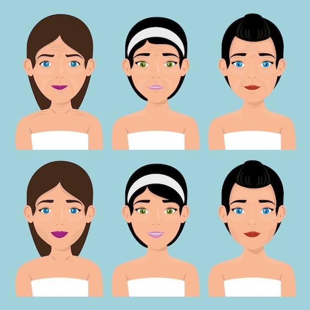 Vector gratuito grupo de mujeres hermosas en tratamiento facial