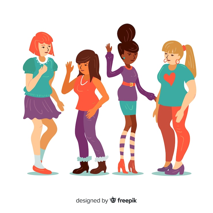 Vector gratuito grupo de mujers de dieferentes nacionalidades con diseño plano