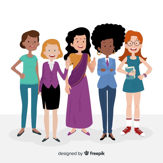 Grupo de mujers de dieferentes nacionalidades con diseño plano