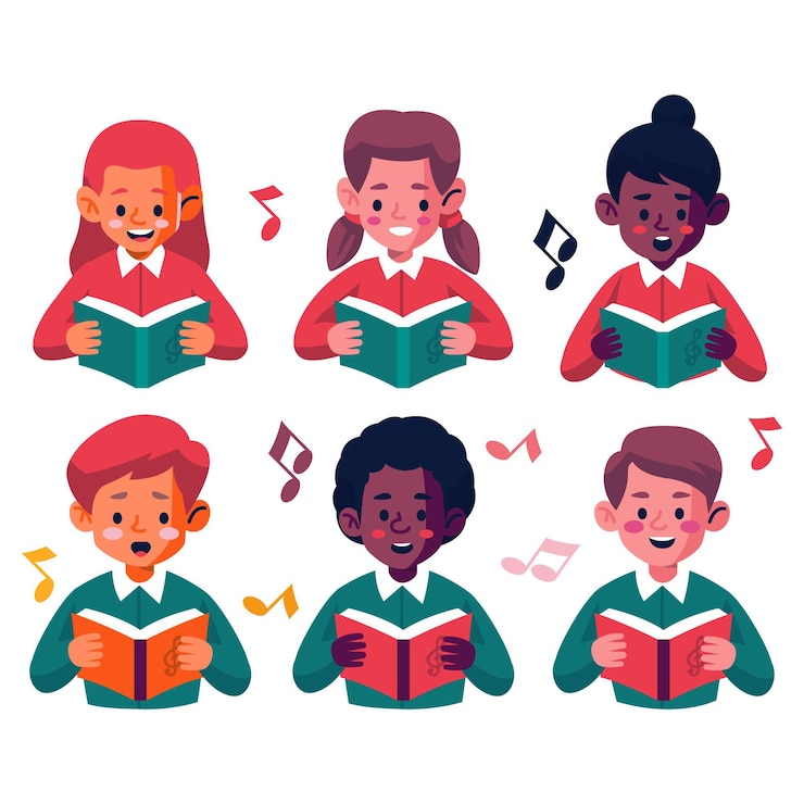 Vector gratuito grupo de niños cantando en un coro.