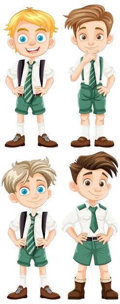 Grupo de niños de dibujos animados en uniforme escolar