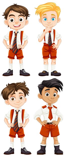 Grupo de niños de dibujos animados en uniforme escolar