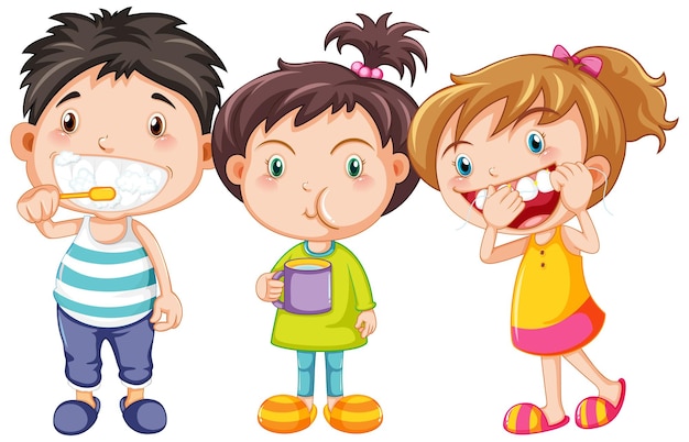 Vector gratuito grupo de niños lindos con cuidado dental.