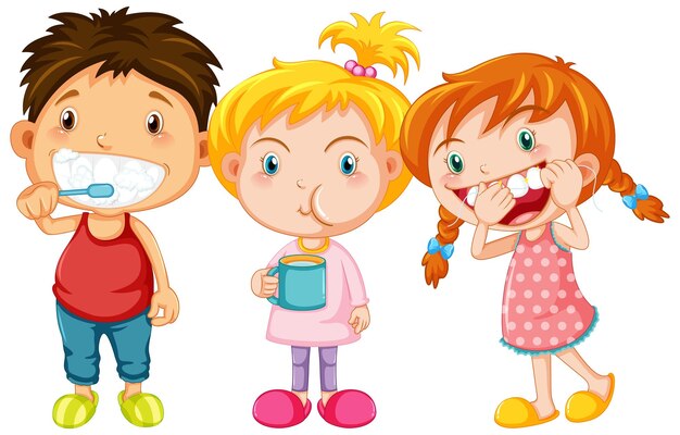 Grupo de niños lindos con cuidado dental.