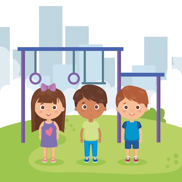 Vector gratuito grupo de niños pequeños en los personajes del parque