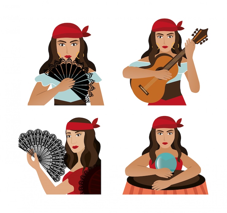 Vector gratuito grupo de personaje de avatar femenino gitano