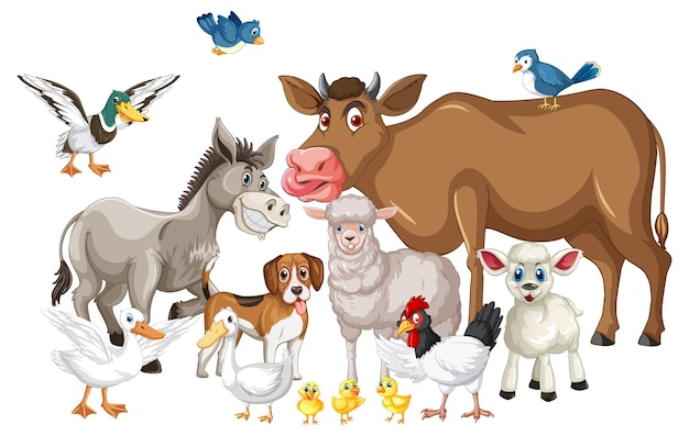 Grupo de personaje de dibujos animados de animales de granja
