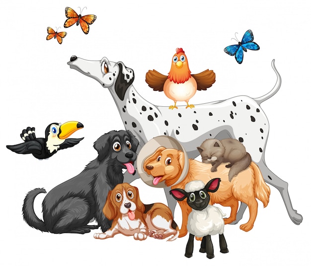 Vector gratuito grupo de personaje de dibujos animados de animales lindos aislado