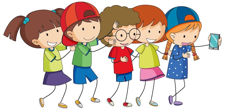 Vector gratuito grupo de personaje de dibujos animados de niños doodle