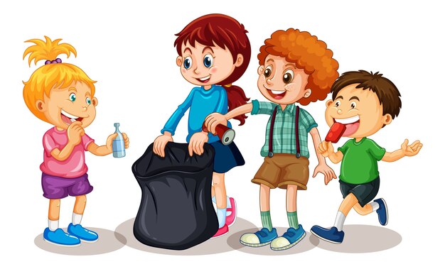 Grupo de personaje de dibujos animados de niños pequeños