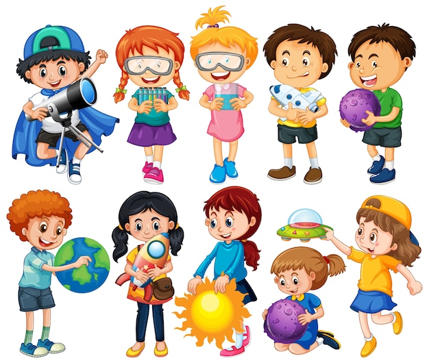 Vector gratuito grupo de personaje de dibujos animados de niños