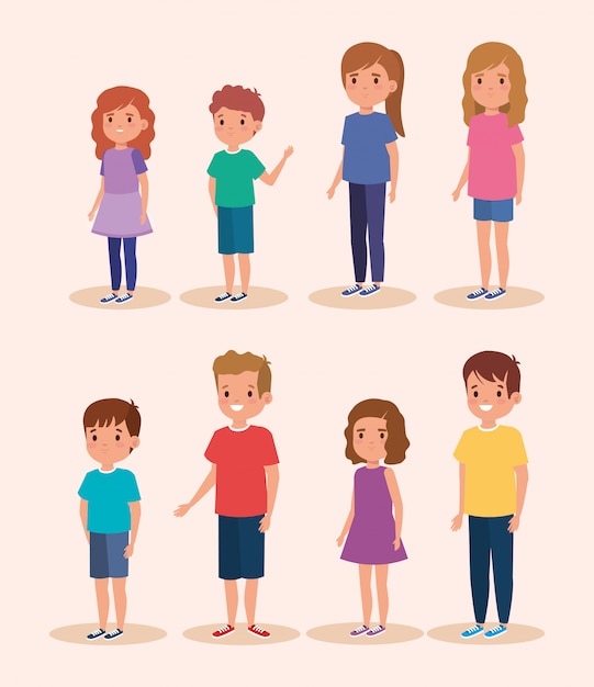 Grupo de personajes de avatar de niños pequeños