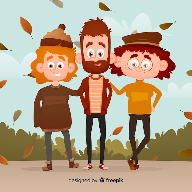 Vector gratuito grupo de personajes con ropa de otoño