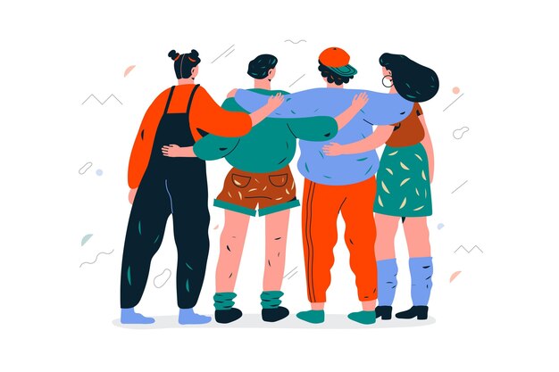 Grupo de personas abrazándose en el día de la juventud ilustrado