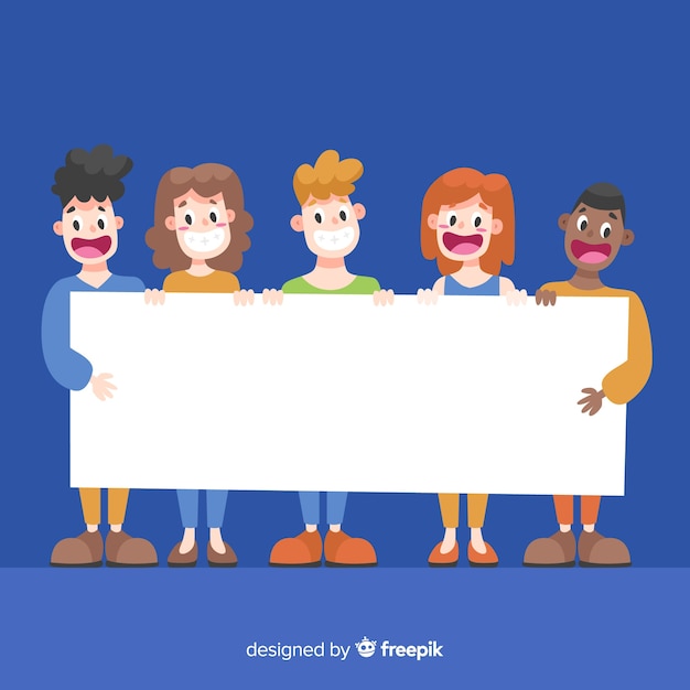 Vector gratuito grupo de personas con cartel en blanco