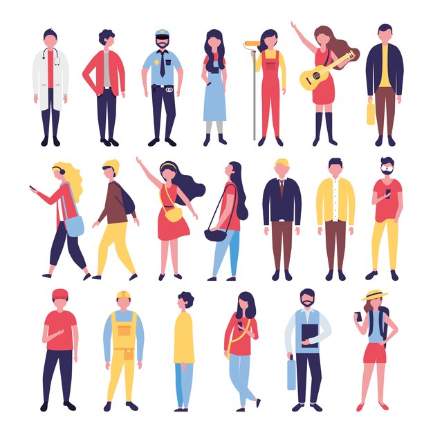 Grupo de personas de la comunidad agrupa personajes