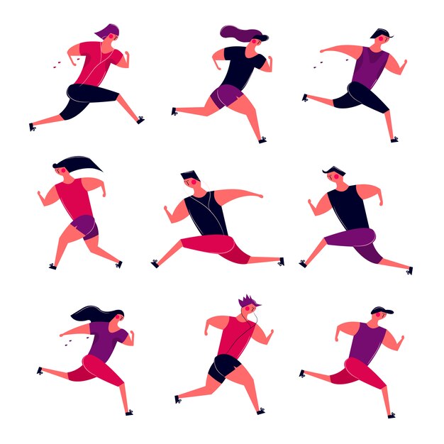 Grupo de personas corriendo en movimiento. Jogging hombres mujeres entrenando al aire libre. Los corredores se preparan para la competición deportiva de maratón de salud corriendo en la mañana