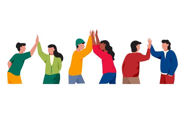 Grupo de personas dando cinco alta ilustrada