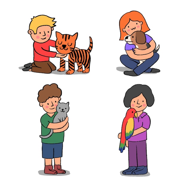 Vector gratuito grupo de personas con diferentes mascotas.