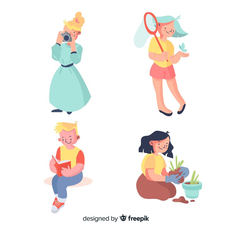 Vector gratuito un grupo de personas disfrutando de sus pasatiempos