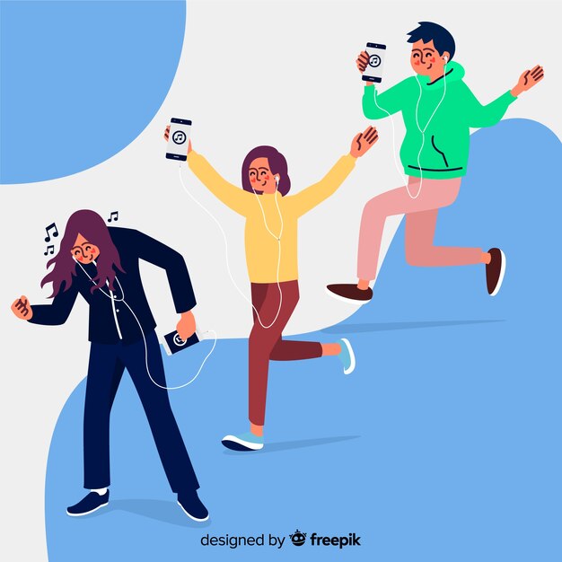 Grupo de personas escuchando música ilustración
