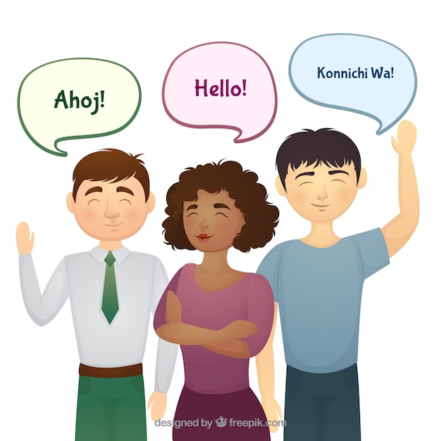 Vector gratuito grupo de personas hablando diferentes idiomas dibujado a mano