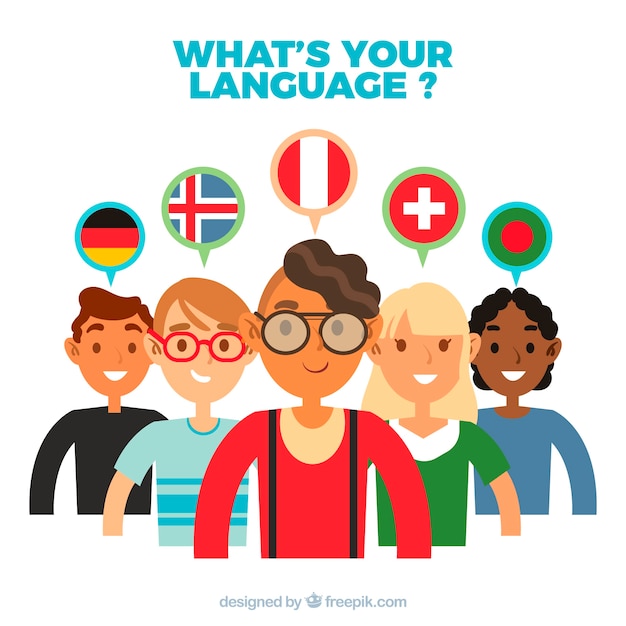 Vector gratuito grupo de personas hablando diferentes idiomas con diseño plano