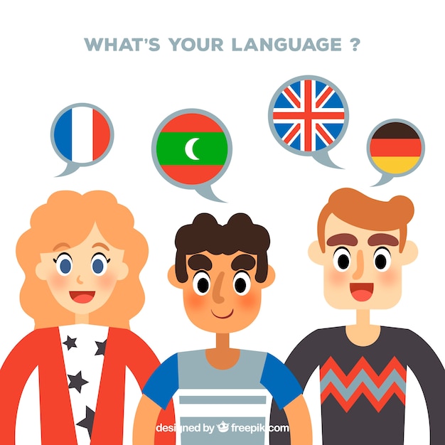 Grupo de personas hablando diferentes idiomas con diseño plano