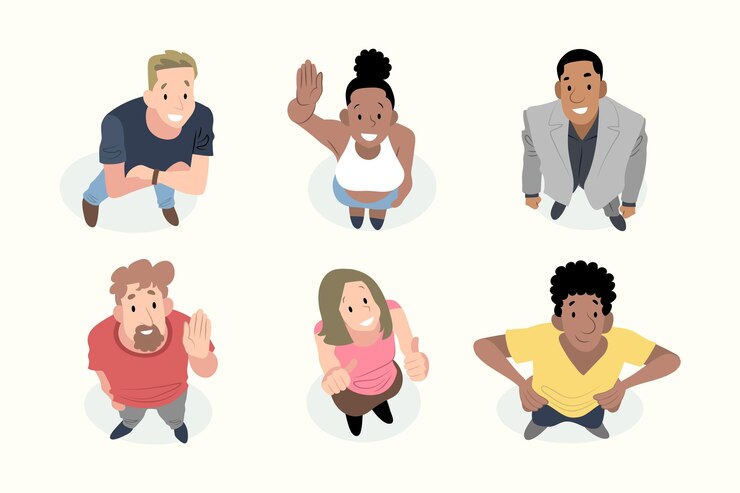 Vector gratuito grupo de personas, mirar hacia arriba, juntos