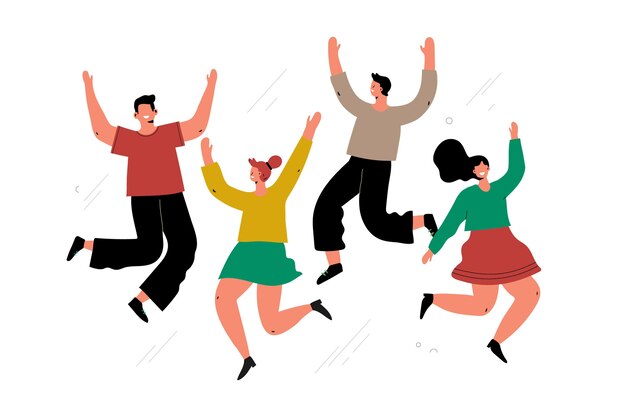 Grupo de personas saltando en el día de la juventud