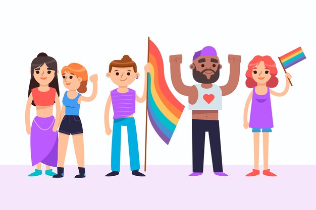 Grupo de personas sonrientes celebrando el orgullo juntos