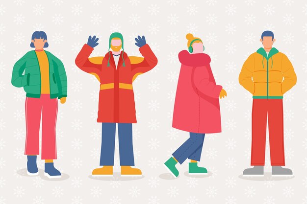 Grupo de personas vestidas con ropa de invierno
