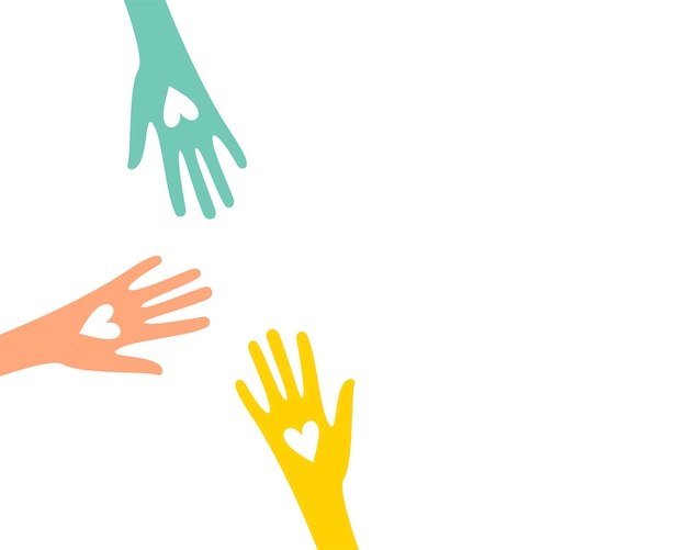 grupo de solidaridad de voluntarios coloridos que se unen de la mano con el vector de diseño de corazón lindo