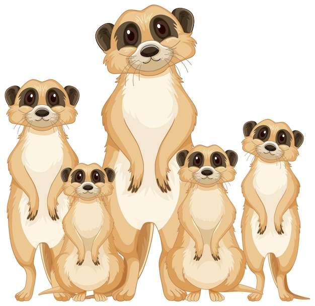 Grupo de suricatas en estilo de dibujos animados