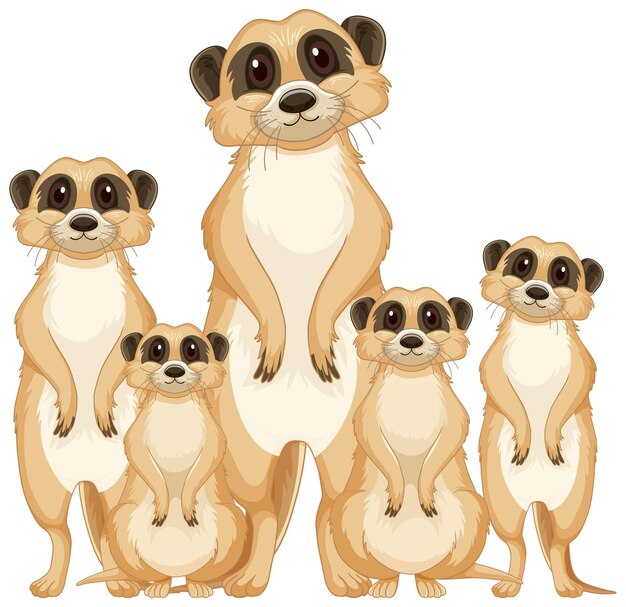 Grupo de suricatas en estilo de dibujos animados