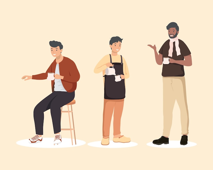 Vector gratuito grupo de tres personas de la cafetería
