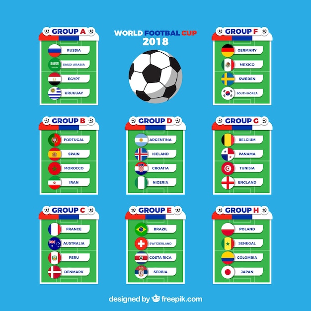 Vector gratuito grupos de campeonato mundial de fútbol con diferentes banderas