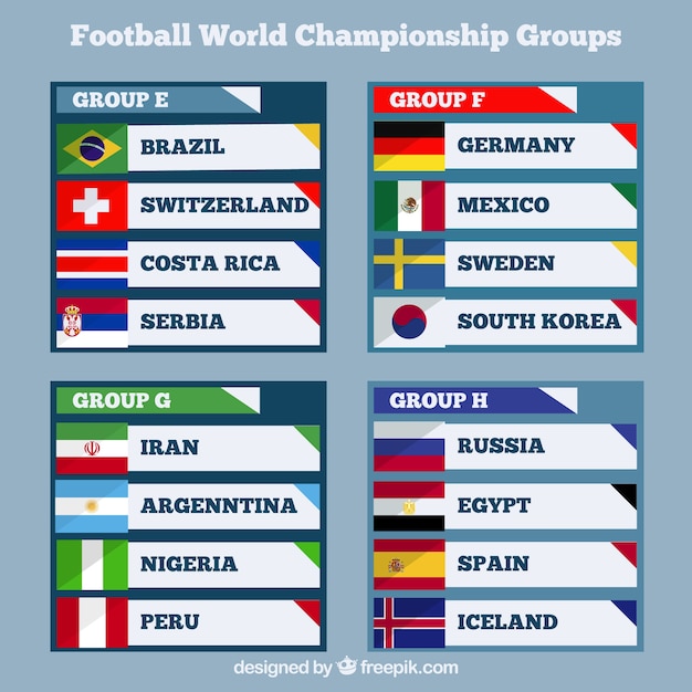 Grupos de campeonato mundial de fútbol con diferentes banderas