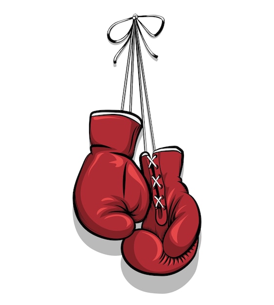 Guantes de boxeo colgantes. Equipo para competición, protección de manos. Ilustración vectorial