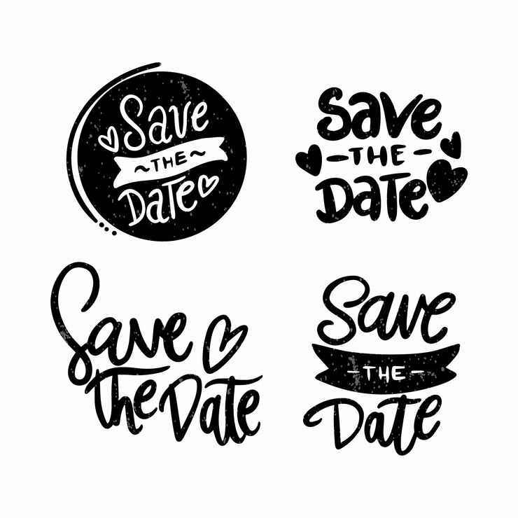Vector gratuito guardar la colección de caligrafía de fecha