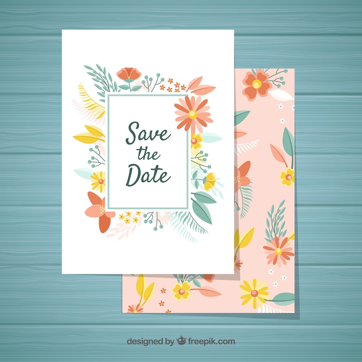Vector gratuito guardar la tarjeta de fecha con estilo floral
