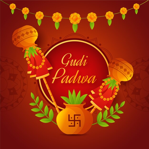 Gudi Padwa en diseño plano