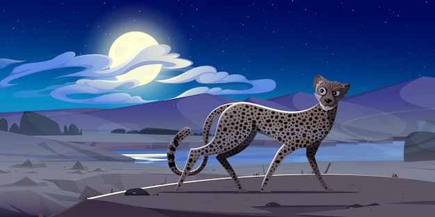 Guepardo en la noche paisaje del desierto africano gepard