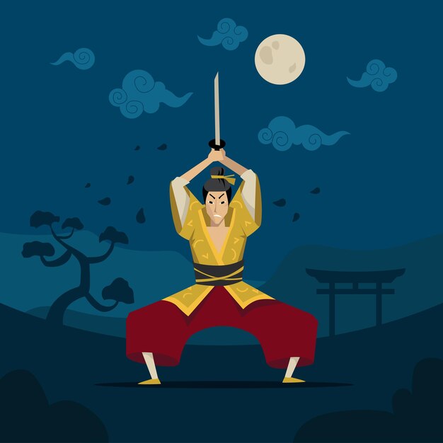 Guerrero chino o japonés en kimono tradicional