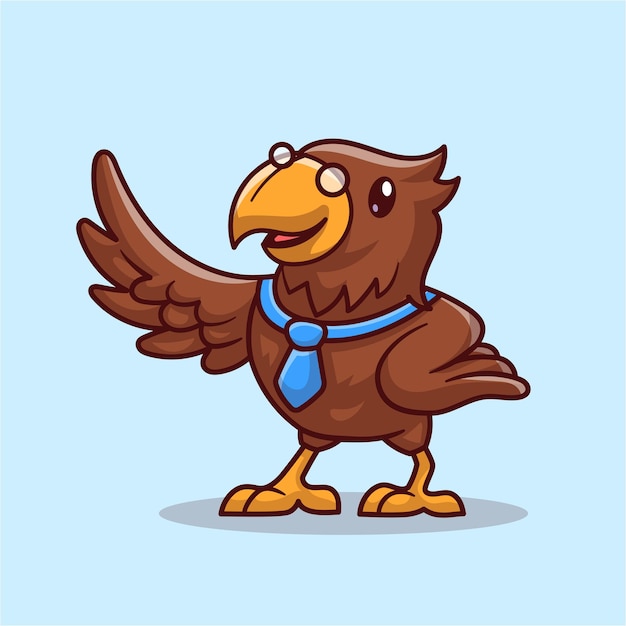 Águila linda con corbata y gafas Icono de vector de dibujos animados Ilustración Icono de educación animal aislado